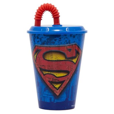 DC Comic Supeman Kunststoff Trinkbecher mit Strohhalm Cup with Straw 430ml