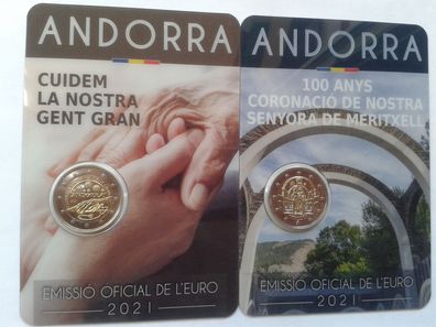 Original 2 x 2 euro 2021 Andorra coincards Krönung Meritxell und Senioren - SOFORT