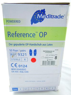 Reference Latex Gepuderte OP-Handschuh, Steril, Größe 8 (50-er pack)