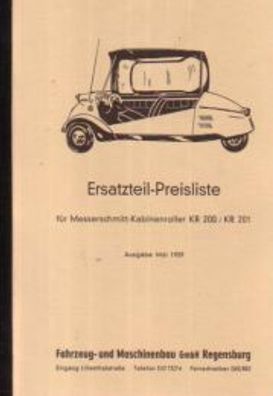 Ersatzteilliste Messerschmitt, KR 200, KR 201, Kabinenroller, Oldtimer