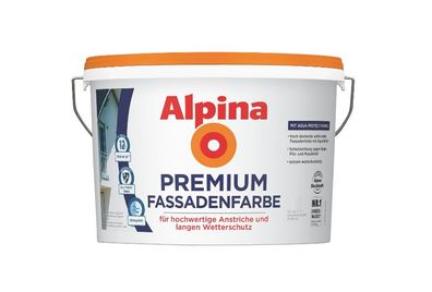 Alpina 10 L Premium Fassadenfarbe mit Aqua-Protect-Formel Anti-Schmutz Weiß Matt