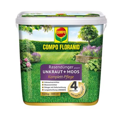 COMPO Floranid® Rasendünger gegen Unkraut + Moos Komplettpflege, 9 kg