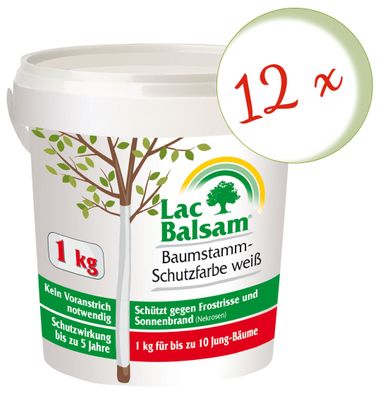 12 x FRUNOL Delicia® Etisso® LacBalsam Baumstamm-Schutzfarbe weiß, 1 kg