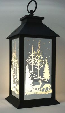 Laterne Winterwald für innen + außen mit Timer + LED Beleuchtung Batteriebetrieb