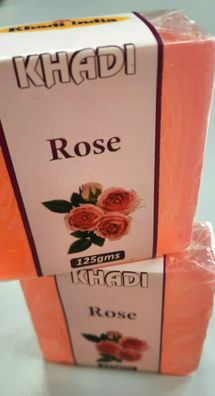 2 x KHADI Ayurveda Seife aus Indien - ROSE - 125g Vegan Bio Öko = Doppelpack