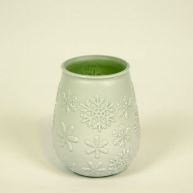 Windlicht recycled Glas Keramik Schneeflocken 13 cm mintgrün