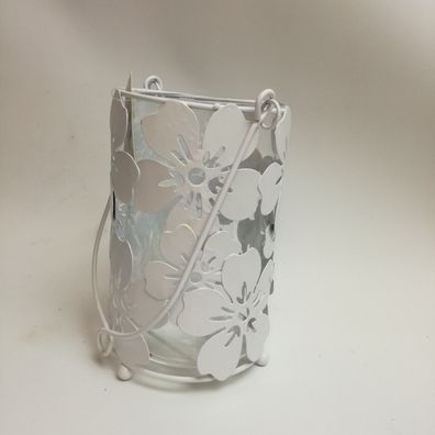 Windlicht weiß Blume Glaseinsatz 10x15cm Frühling