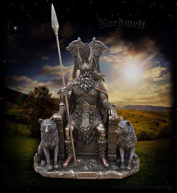 Odin / Wodan - auf Thron sitzend, Figur / Statue. bronziert