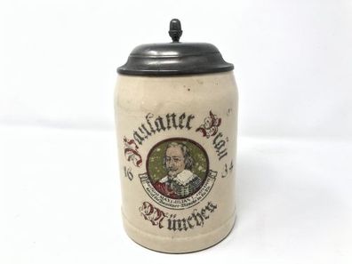 Bierkrug mit Zinndeckel Brauereikrug Paulaner Bräu München 1634 Sammlerkrug 0,5
