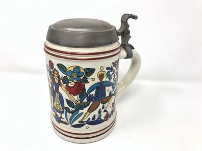 Gerz Bierkrug - Keramik - W. Germany - mit Zinndeckel (W4)