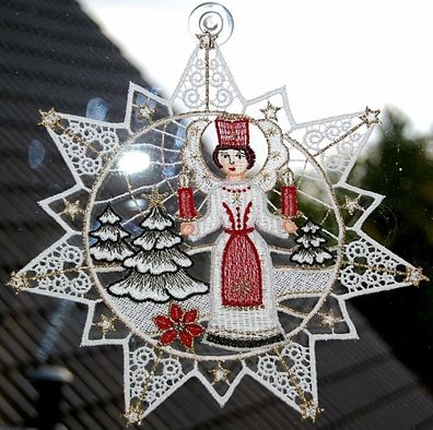 Plauener Spitze Fensterbild Weihnachten Stern Lichterengel Fensterdekoration Advent