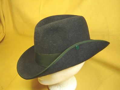 original Schützenhut fester Wollfilz anthrazit grau m Ripsband und Einfaß in grün