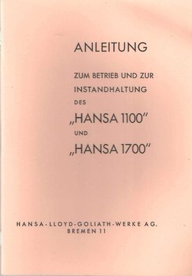 Bedienungsanleitung Hansa 1100 und 1700, 4 und 6 Zylinder