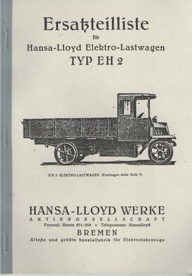 Ersatzteilliste Hansa Elektro Lastwagen EH 2, Oldtimer, Klassiker