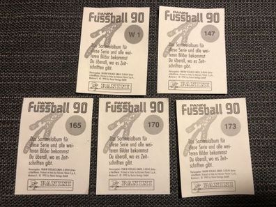 Fussball 90 - Panini Sticker - 5 Aufkleber / Sticker Konvolut - W1, 147, 165, 17