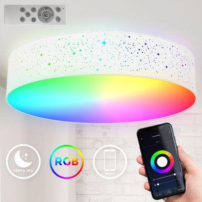 LED WIFI Deckenleuchte Stoff Smartdeckenlampe RGB CCT 30W 49cm App Fernbedienung