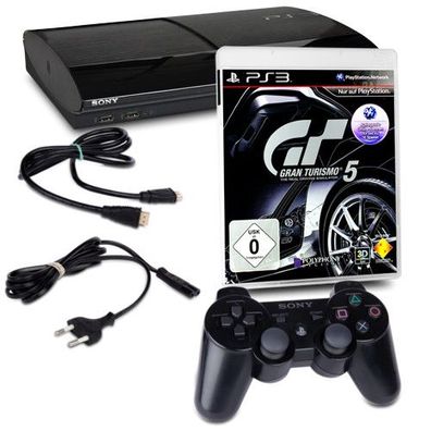 PS3 Konsole Super Slim 500 GB Modell Nr. CECH-4004C Schwarz + HDMI + 2 Controller ...