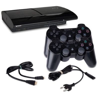 PS3 Konsole Super Slim 500 GB Modell Nr. CECH-4004C Schwarz + HDMI + 2 Controller