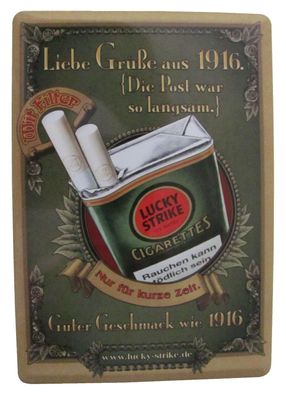 Lucky Strike - Blechkarte mit Umschlag - Liebe Grüße aus 1916 - 14,5 x 10,5 cm