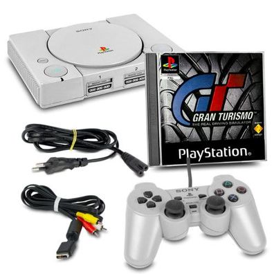 Playstation 1 - PS1 - PSX Konsole FAT in GRAU + ALLE KABEL + DUAL SHOCK Controller...