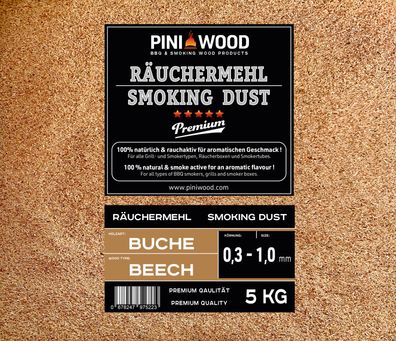 PINI 5 Kg Räuchermehl Buche 0,3-1 mm Smoking Chips Räucherspäne