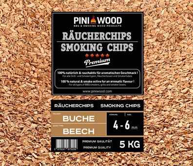 PINI 5 Kg Räucherchips Buche 4-6 mm Smoking Chips Räucherspäne