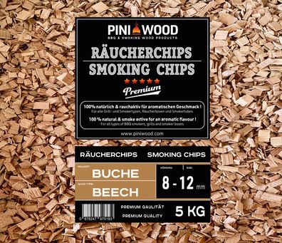 PINI 5 Kg Räucherchips Buche 8-12 mm Smoking Chips Räucherspäne