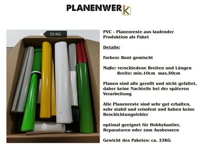 Planenreste PVC Gewebeplane Holzplane verschiedene Farben und Größen ca. 23KG