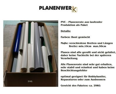 Planenreste PVC Gewebeplane Holzplane verschiedene Farben und Größen ca. 29KG