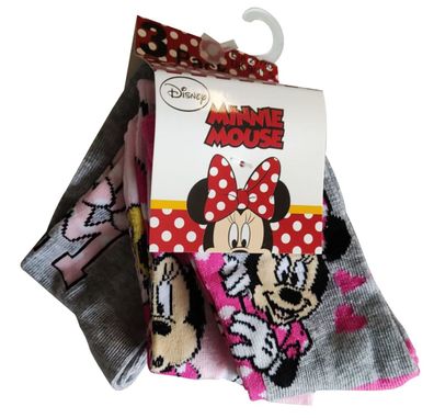 Disney Minnie Mouse Socken 3 Paar Strümpfe Socken für Kinder, Mädchen grau rosa