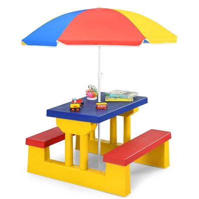Kinder Sitzgruppe Sitzgarnitur Kindermöbel mit Sonnenschirm Kindertisch Picknickbank