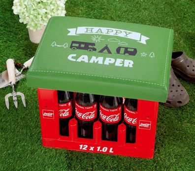 Gilde Bierkasten Sitzkissen "Happy Camper" ca. 44x34cm Sitzpolster grün 42979