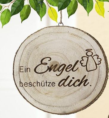 Gilde 45654 Holz Baumscheibe mit Spruch "Ein Engel beschütze Dich" ca 30cm