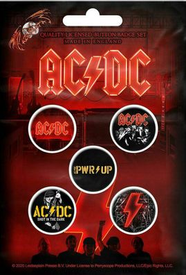 AC/DC PWR UP Button Pack Set Offiziell lizensiert