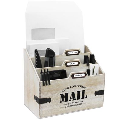 Holz Schreibtischorganizer 'Mail' mit 3 Fächern - Braun/ Weiß