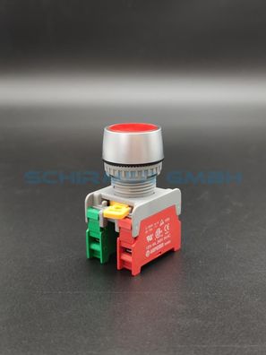 Drucktaster Rot NC + NO; 3A/230VAC; 22mm