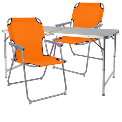 3-teiliges Campingmöbel Set Orange Alu mit Tragegriff Camping 120x60x58/70cm