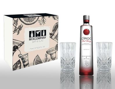 Ciroc Geschenkset Vodka Red Berry 0,7L (37,5% Vol) mit 2er Set Longdrinkglas Kr