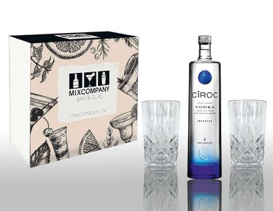 Ciroc Geschenkset Vodka 0,7L (40% Vol) mit 2er Set Longdrinkglas Kristalloptik