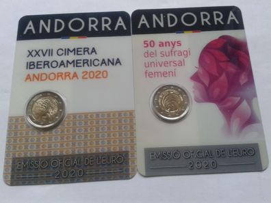 Orig. 2 x 2 euro 2020 Andorra coincard Frauenwahlrecht und iberoamerikanischer Gipfel