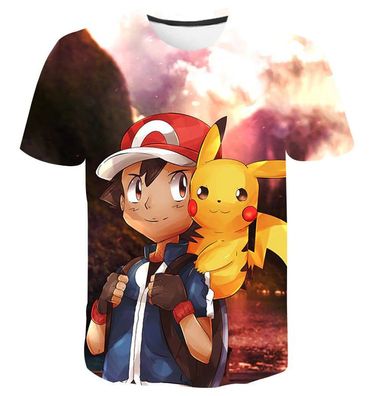 Pokemon/ Nintendo T-Shirt für Kinder (Unisex) - Motiv: Ash + Pikachu / Rot - Neu