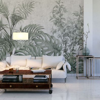Muralo VLIES Fototapeten Tapeten XXL Tropische Pflanzen Betonwand 3D 4991