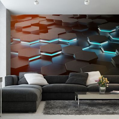 Muralo VLIES Fototapeten Tapeten XXL Schwarze Hexagons 3D Formen 5014
