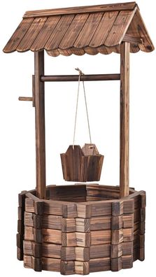 Holzbrunnen mit Dach Wunschbrunnen Blumenkübel Dekobrunnen Blumentopf 56x56x114cm