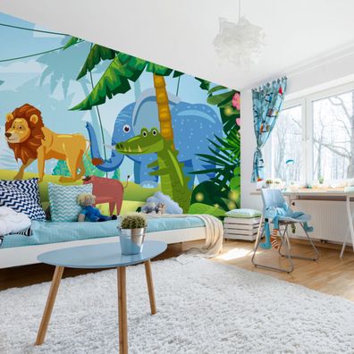 Muralo VLIES Fototapeten Tapeten XXL Tiere Dschungel Gorilla Elefant 3D 4847
