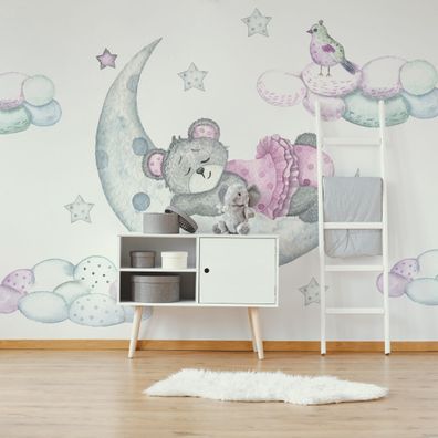 Muralo VLIES Fototapeten Tapeten XXL Aquarell Teddybären Mondwolken 4869