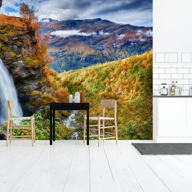Muralo VLIES Fototapeten Tapeten XXL Wand Wasserfall Herbstlandschaft 4887