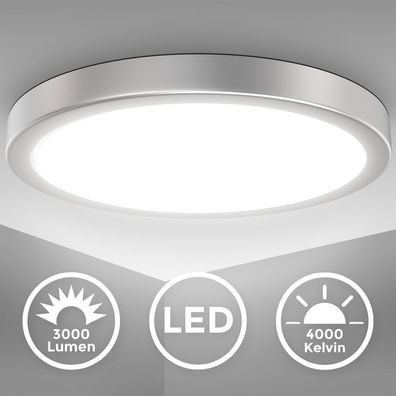 LED Deckenlampe Silber 24W Metallrand Deckenleuchte Küche Wohnzimmer Panel 38cm