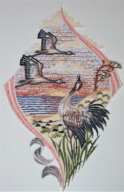 Plauener Spitze Fensterbild Maritim Kranich Fensterdekoration Fensterschmuck Vögel So