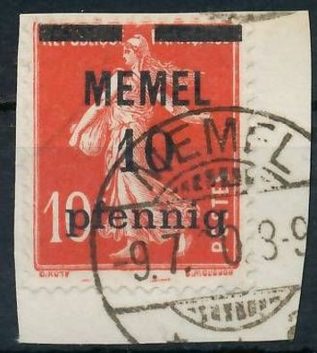 MEMEL 1920 Nr 19y gestempelt Briefstück X44771E